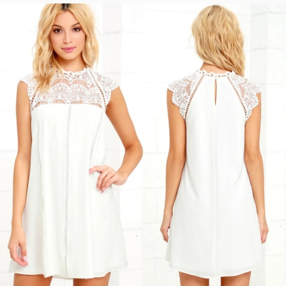 Lulus hey doll ivory white lace shift dress